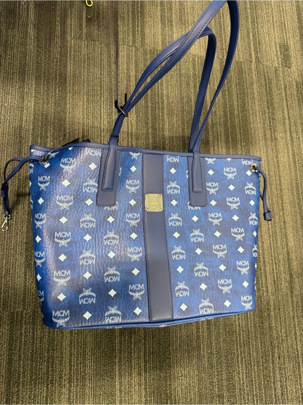 MCM Navy Monogram Coated Canvas Tote with clutch NWT